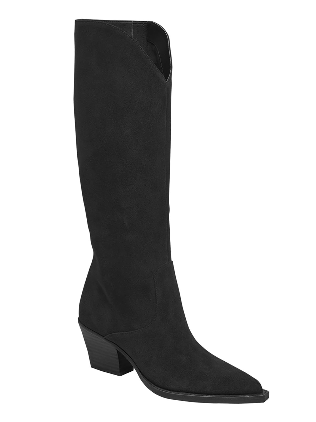 Coutgo Botas vaqueras de pantorrilla ancha para mujer, de gamuza, hasta la rodil