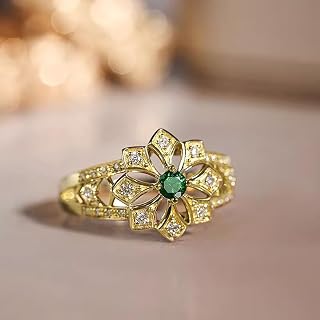 Golden Color Aesthetic Flower Rings with Cubic Zirconia Gorgeous Women Jewelry for Wedding Party