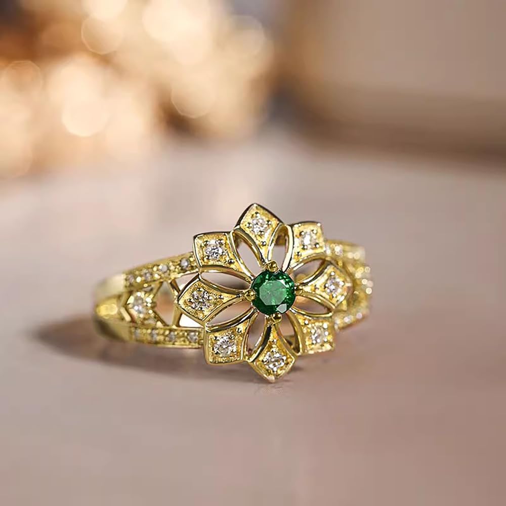 Golden Color Aesthetic Flower Rings with Cubic Zirconia Gorgeous Women Jewelry f