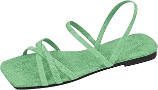Sandals Women's Flat Square Toe Cap Toe Free Shoes Women's Summer Sandals Elegant Classic Basic Summer Shoes for Women Holiday Casual Beach