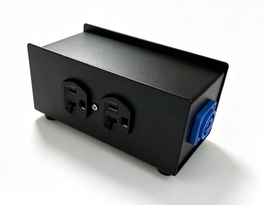 PowerCON to Quad NEMA 5-20R Breakout Box with Passthrough, 20A 2400W 12AWG for L