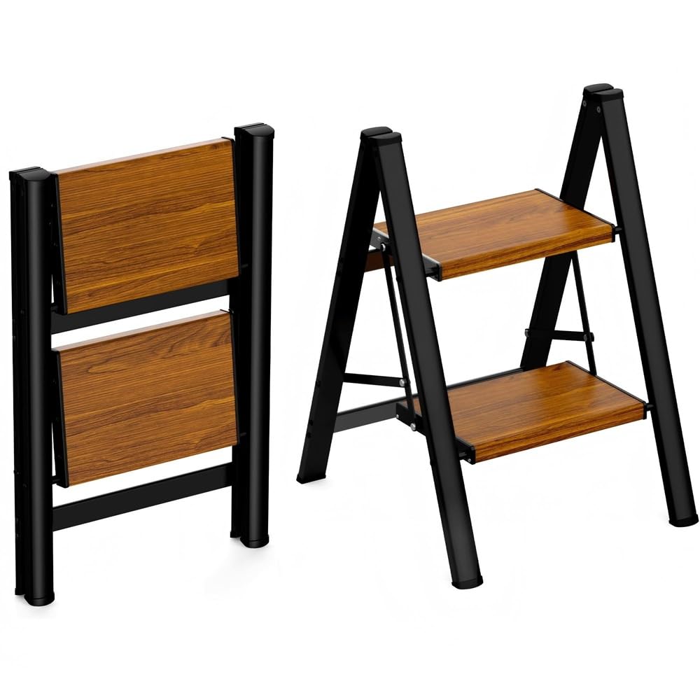 HBTower Step Ladder, Lightweight Aluminum Folding Step Stool | Anti-Slip Wide Pe