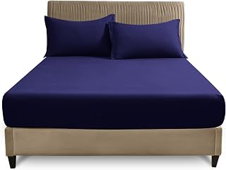 GC GAVENO CAVAILIA King Size Fitted Sheet | Deep 25cm Polycotton Bed Sheet | Breathable & Smooth Easy Care Bedding with Elastic Corners | Navy Mattress Sheet - 150 x 200 cm