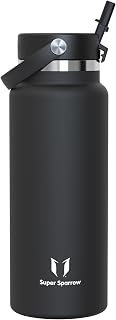 Super Sparrow Water Bottle 1.9 Liter Vacuum Insulated Bottle - SwivelSip Wide Mouth Water Bottle - BPA Free Leak Proof - Ergonomic Design Water Bottle with Straw Perfect for Work, Gym, Travel, Sports