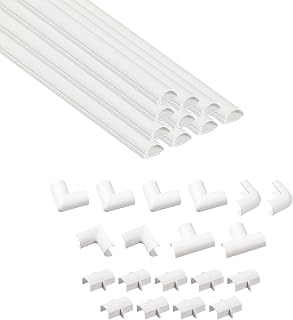 D-Line 20x10mm Cable Trunking 4m Multipack, Half Round Profile, Self-Adhesive Wire Cover, Paintable Cable Management - 10x 20mm (W) x 10mm (H) x 40cm Lengths and Accessories - White