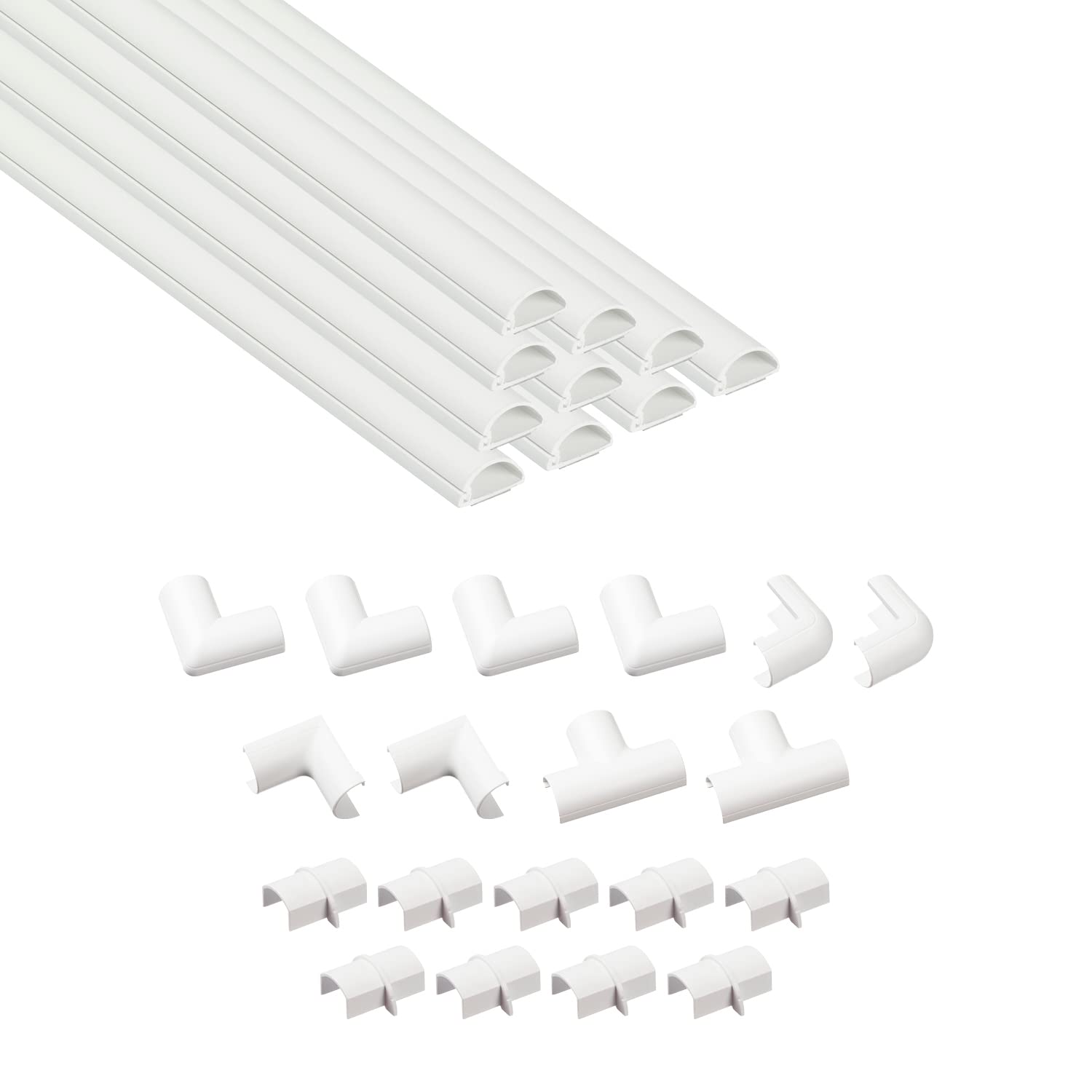 D-Line 20x10mm Cable Trunking 4m Multipack, Half Round Profile, Self-Adhesive Wi