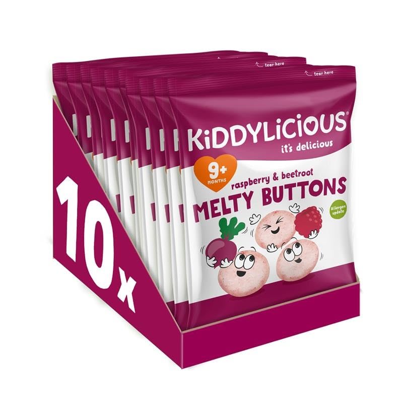 Kiddylicious Raspberry & Beetroot Melty Buttons - Delicious Snacks for Kids - Su