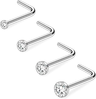 PunkTracker 20G 1.5mm 2mm 2.5mm 3mm 3.5mm 4mm Nose Rings, 4-12Pcs Clear Diamond CZ Nose Studs Nose Piercings Jewellery