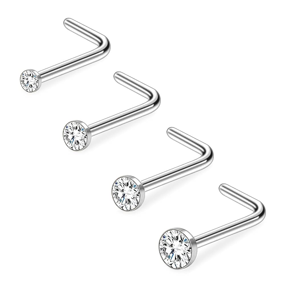 PunkTracker 20G 1.5mm 2mm 2.5mm 3mm 3.5mm 4mm Nose Rings, 4-12Pcs Clear Diamond 