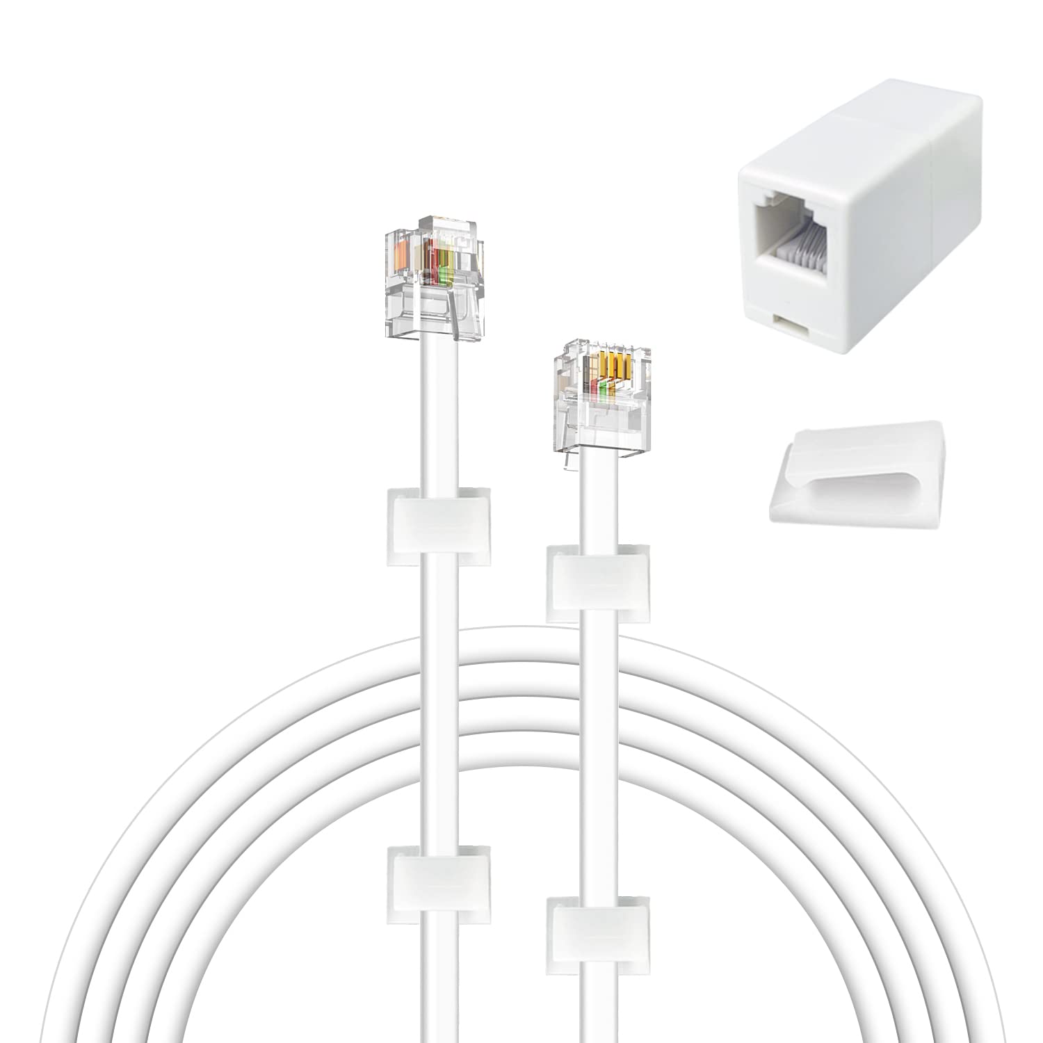 YOLISTIC 16 Feet Telephone Cable(RJ11 6P4C Plug) Include 1 in-Line Couplers(Doub
