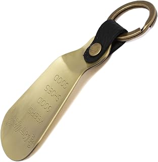 Portable Shoehorn Men's Stylish Brass Japanese Made Shoe Horn Keychain Leather & Ring Black Kondo SAMTIAS Plus