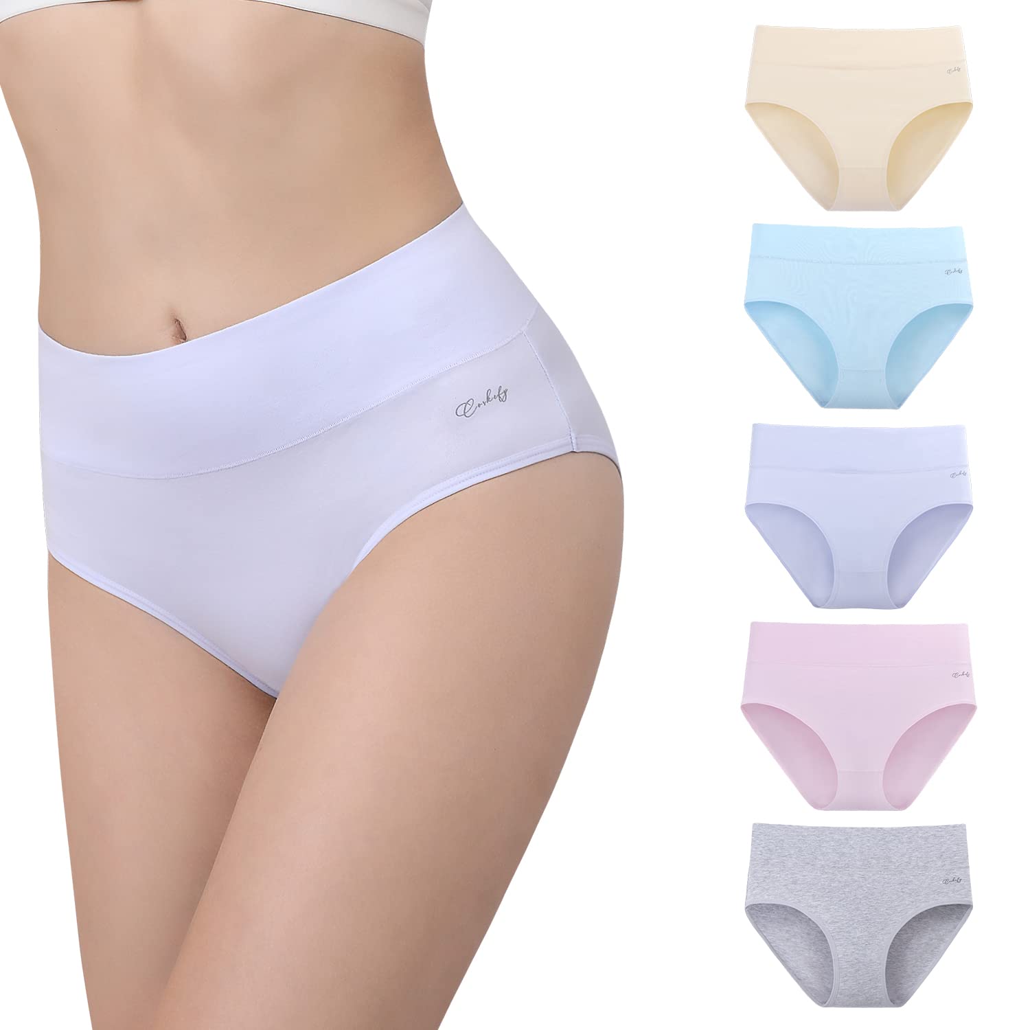 Anqier Women's Underwear Pack of 5 Stretch Cotton High Waist Briefs Women's Brea