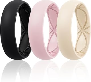 Egnaro 4/5/8 Variety Multipack Ergonomic Breathable Promise Ring 6mm Wide - 2mm Thick Silicone Wedding Rings Ladies Rubber Rings Half Size
