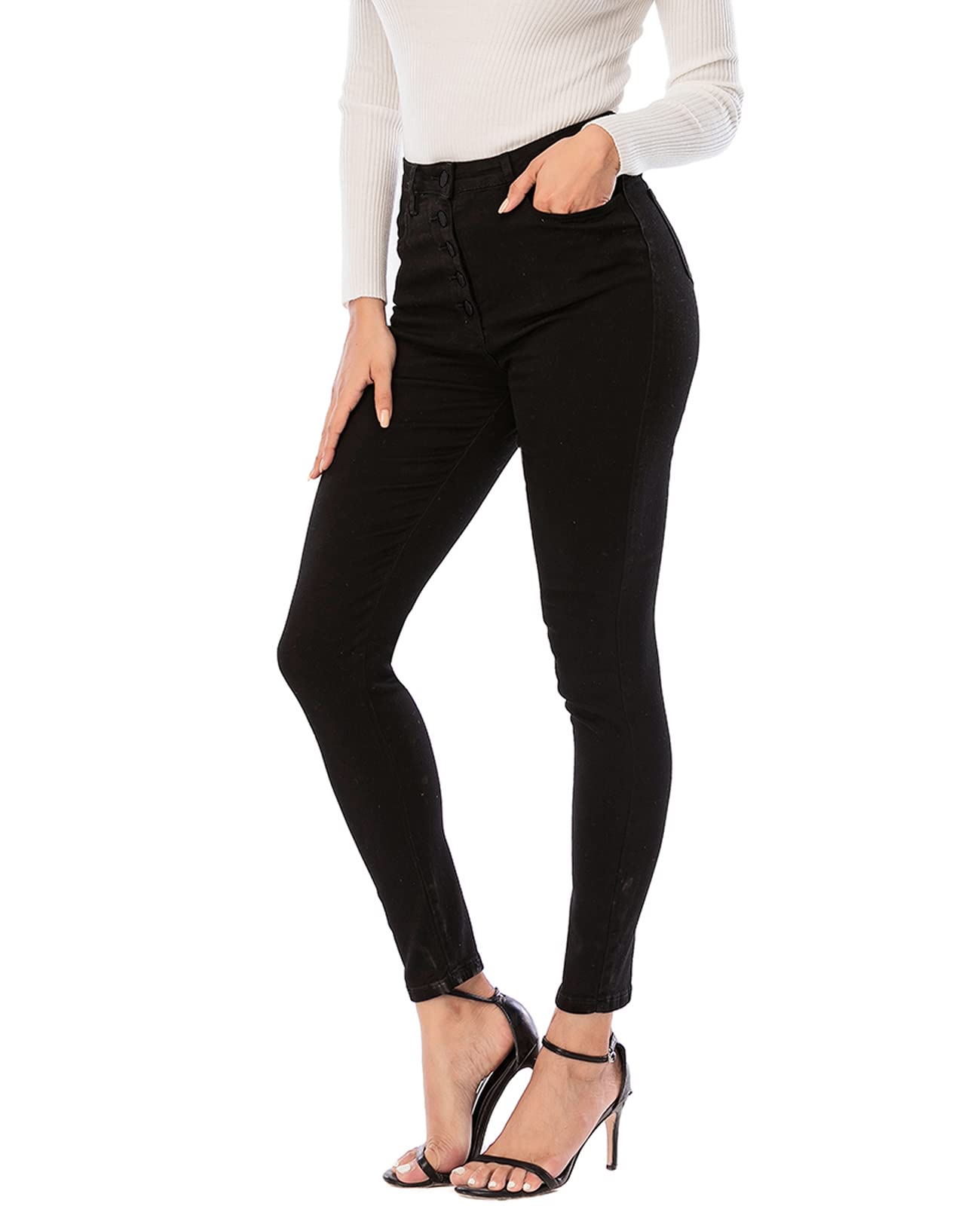 ECUPPER Womens Jeans High Waist Skinny Fit Stretch Jeans Denim Trousers with Poc