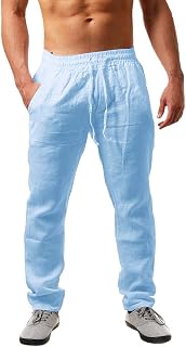 Pantaloni lunghi da uomo casual in lino, vestibilità larga, con coulisse in vita, gamba dritta, estivi, yoga, spiaggia