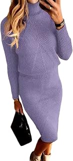 ORANDESIGNE Women's Knitted Sweater Dress Set 2 Pieces Winter Turtleneck Sweater and Pencil Skirt Knitted Elegant Bodycon Dress
