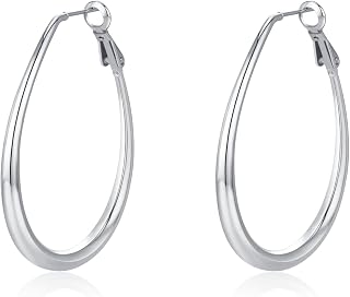 Lightweight Oval Hoop Earrings for Women - 14K Gold Plated, Rose Gold Plated and Sterling Silver Plated Large Oblong Hoop Earrings for Women Statement Jewelry Gift