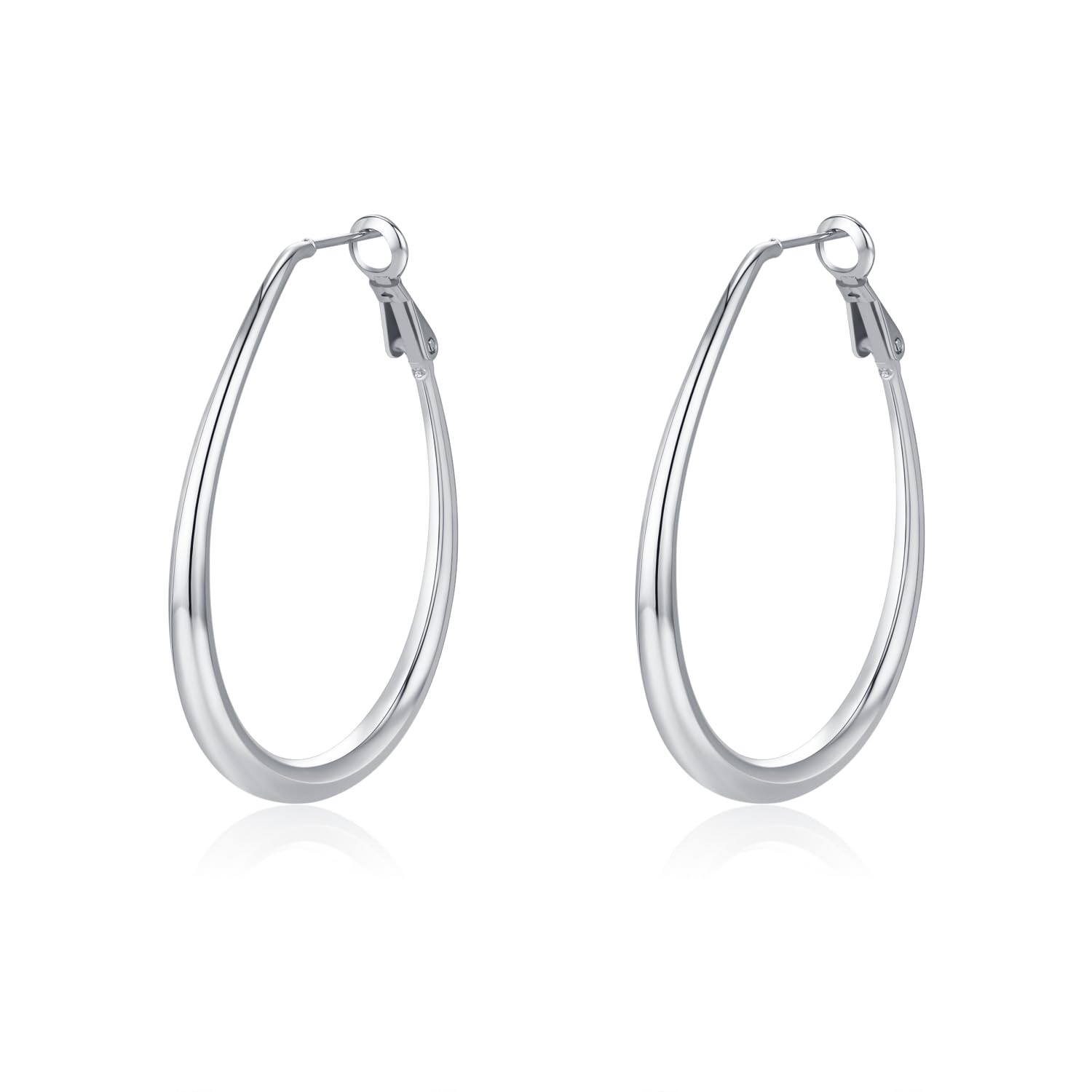 Lightweight Oval Hoop Earrings for Women - 14K Gold Plated, Rose Gold Plated and