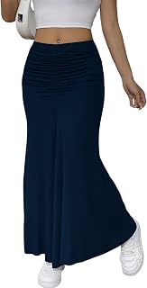 Women's Elegant Casual Business Summer High Waisted Dress Skirts Boho Solid Flowy A Line Long Maxi Skirt DJS39