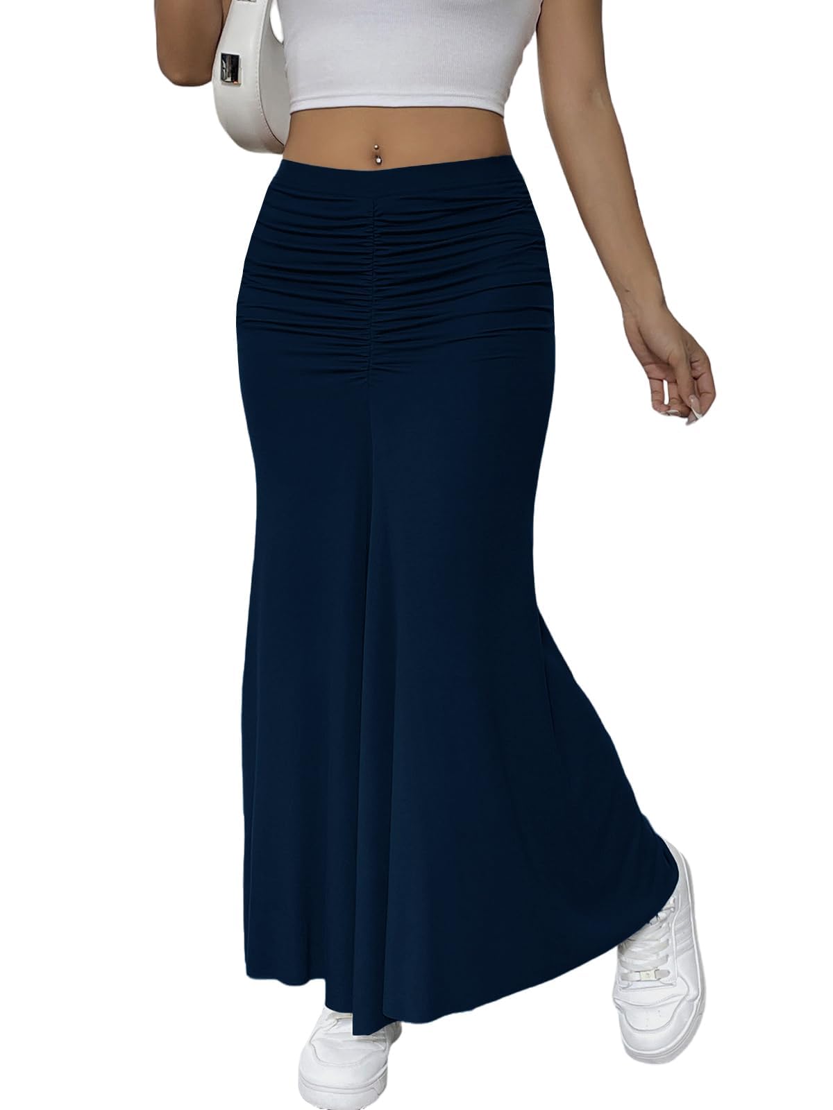 Women's Elegant Casual Business Summer High Waisted Dress Skirts Boho Solid Flow