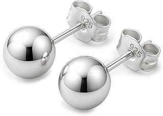 KEZEF Sterling Silver Ball Stud Earrings for Women - Hypoallergenic Lightweight Small Stud Earrings for Women