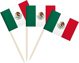 100 Pack Mexico Flag Mexican Toothpick Flags, Cocktail Picks Mini Stick Cupcake Toppers Country Picks Party Decoration Celebration Cocktail Food Bar Cake Flags (Mexico)