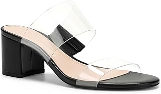 Coutgo Womens Clear Heeled Sandals Two Strap Chunky Heel Open Toe Dress Shoes