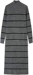 Springfield Women's High Neck Placket Slit Midi Dress Striped Knit Midi Dress (Pack of 1)