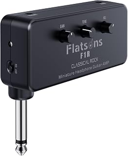 Flatsons F1R Mini Guitar Headphone Amp with Distortion | Classic Rock Tone, 3.5mm Earbud/AUX Jack, Portable Amplifier, Silent Practice, Indoor, Travel, Night Use