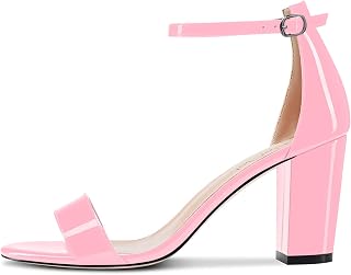 NobleOnly Women's Chunky Wide High Heel Open Toe Sandals Strap Ankle Cute Wedding Dress Clear Shoes