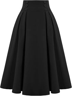 Belle Poque Women's Midi Pleated A-Line Skirts Pockets