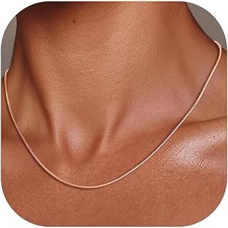 FOCALOOK Snake Chain Necklace, 1.2MM Thin Silver Chains for Women, 14K Gold Plated Stainless Steel Chain Necklace for Pendant 14 16 18 20 22 24 26 28 30 Inch