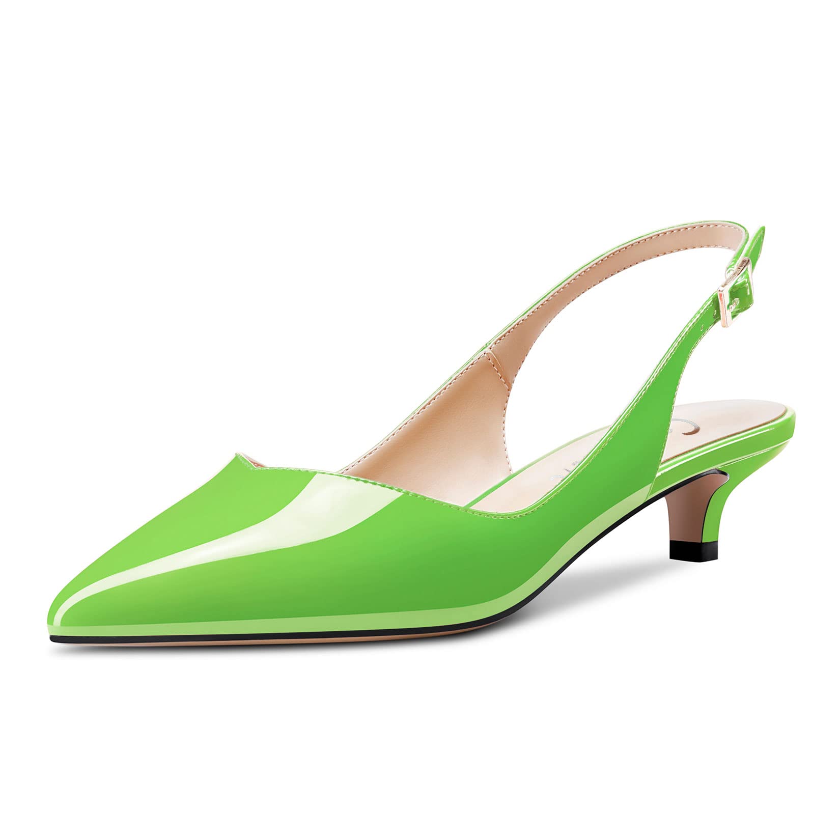 CASTAMERE Women's Low Kitten Heel Pointed Toe Slingback Pumps Cute Dress Office 