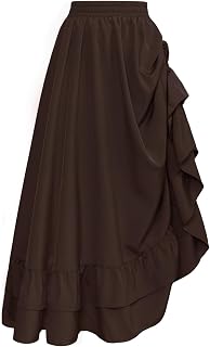SCARLET DARKNESS Womens Steampunk Elastic High Waist Maxi Skirt Adjustable Flounce Skirt Double Layer