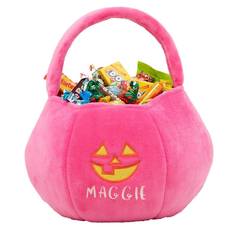 Personalization Universe Jack-o'-Lantern Embroidered Plush Halloween Treat Bag, 