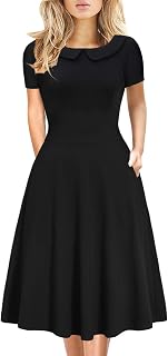 Women's Elegant Vintage Dress Casual Floral Print Work Party Peter Pan Collar A-Line Dress with Pockets DJ978