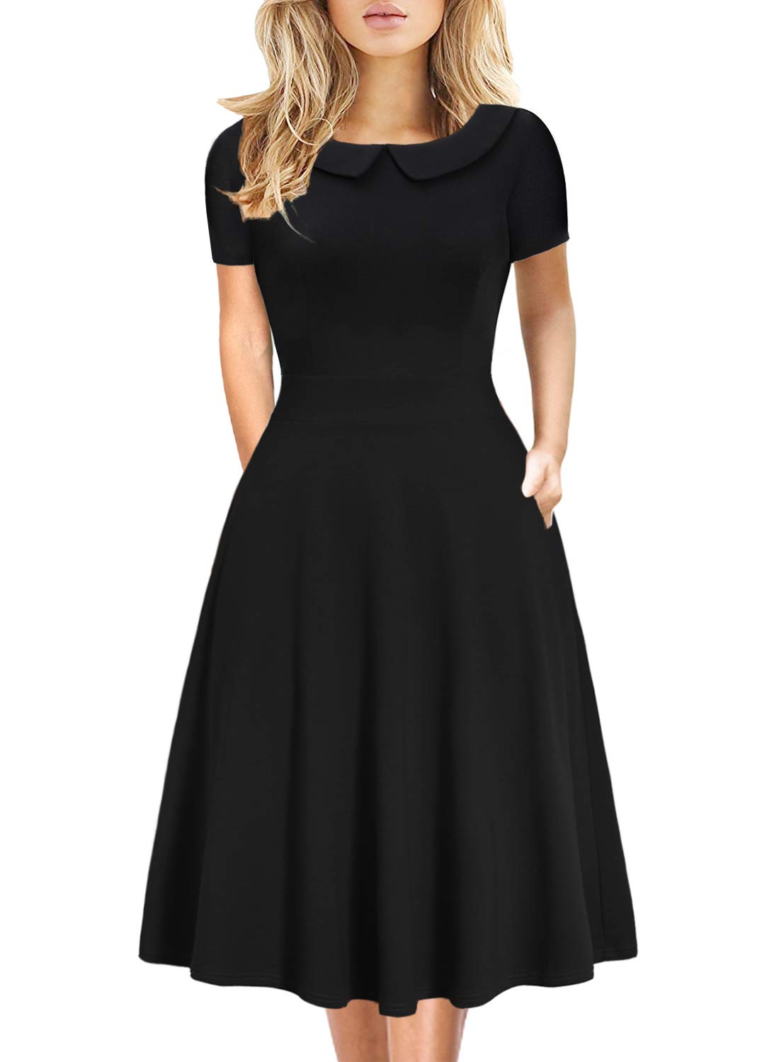 Women's Elegant Vintage Dress Casual Floral Print Work Party Peter Pan Collar A-