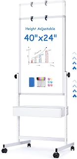 Maxtek Rolling White Board on Wheels 40x24, Magnetic Storage Easel Standing | Large Double-Sided Dry Erase Board With Storage, Rolling Height Adjustable Stand for Classroom, Home, School and Teachers