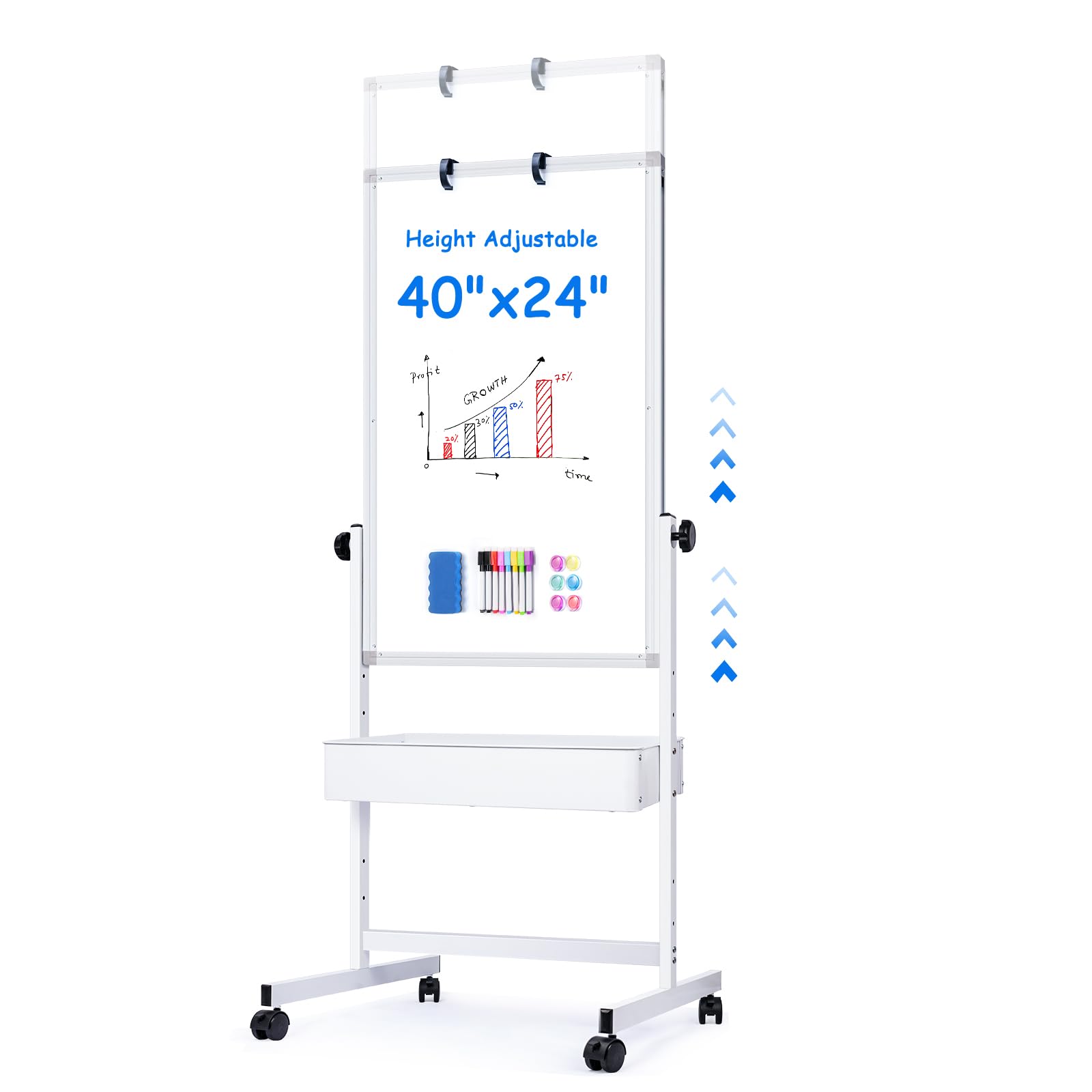 Maxtek Rolling White Board on Wheels 40x24, Magnetic Storage Easel Standing | La
