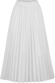 CHARTOU Womens Chic Elastic High Waisted A Line Leopard Print Pleated Shirring Midi-Long Skirt