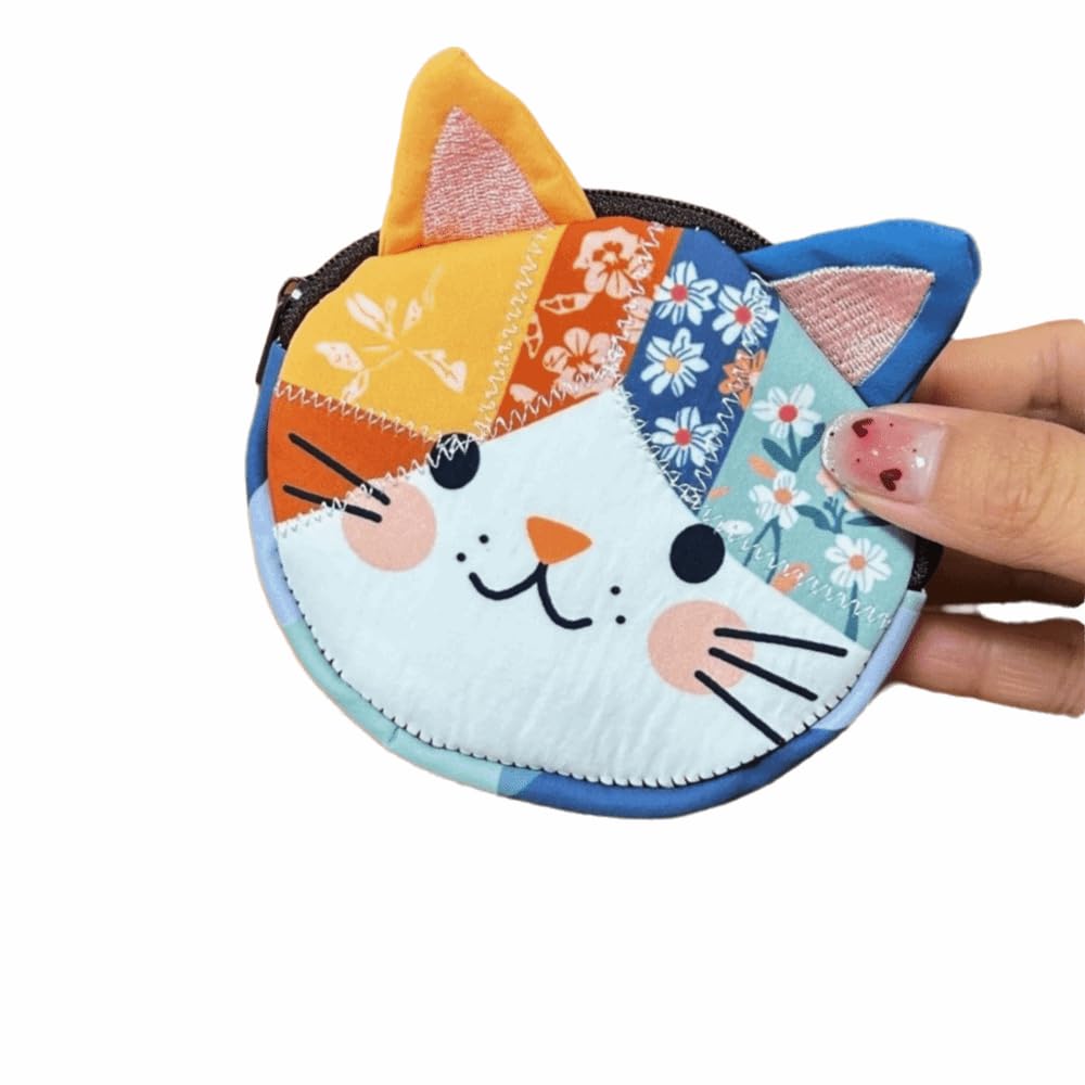 Patchwork Zipper Coin Purse Large Capacity Cat Storage Pouch