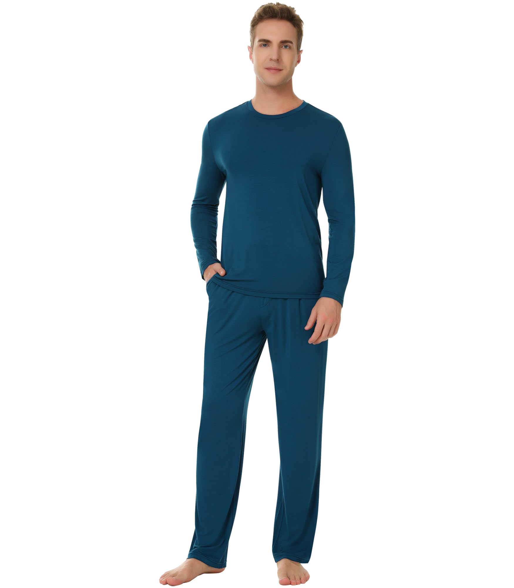 NACHILA Bamboo Viscose Pajamas for Men Long Sleeve PJs Pants with Pockets
