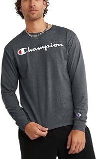 Champion Men's Classic Long-Sleeve Graphic Jersey T-Shirt, Heather Granite Scripts, 4XL Big