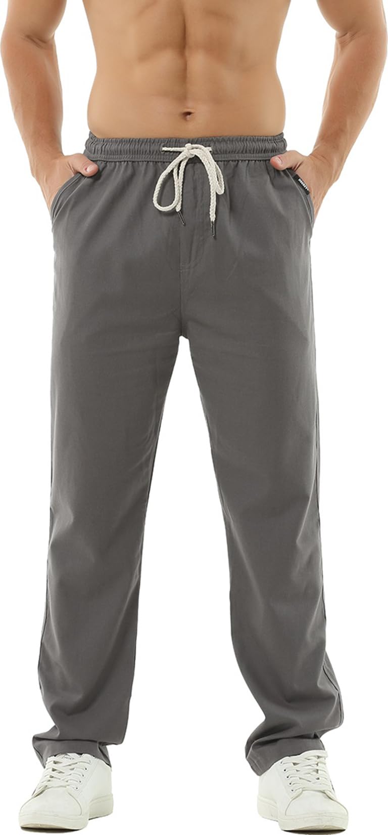 HOEREV Men's Casual Linen Trousers