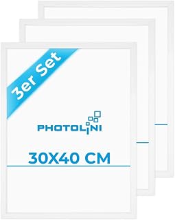 PHOTOLINI Picture Frames, 30 x 40 cm, White, MDF Wood, Set of 3 Poster Frames, Shatterproof Acrylic Glass, for Hanging, Extra Accessories, for Photos, Pictures & Posters
