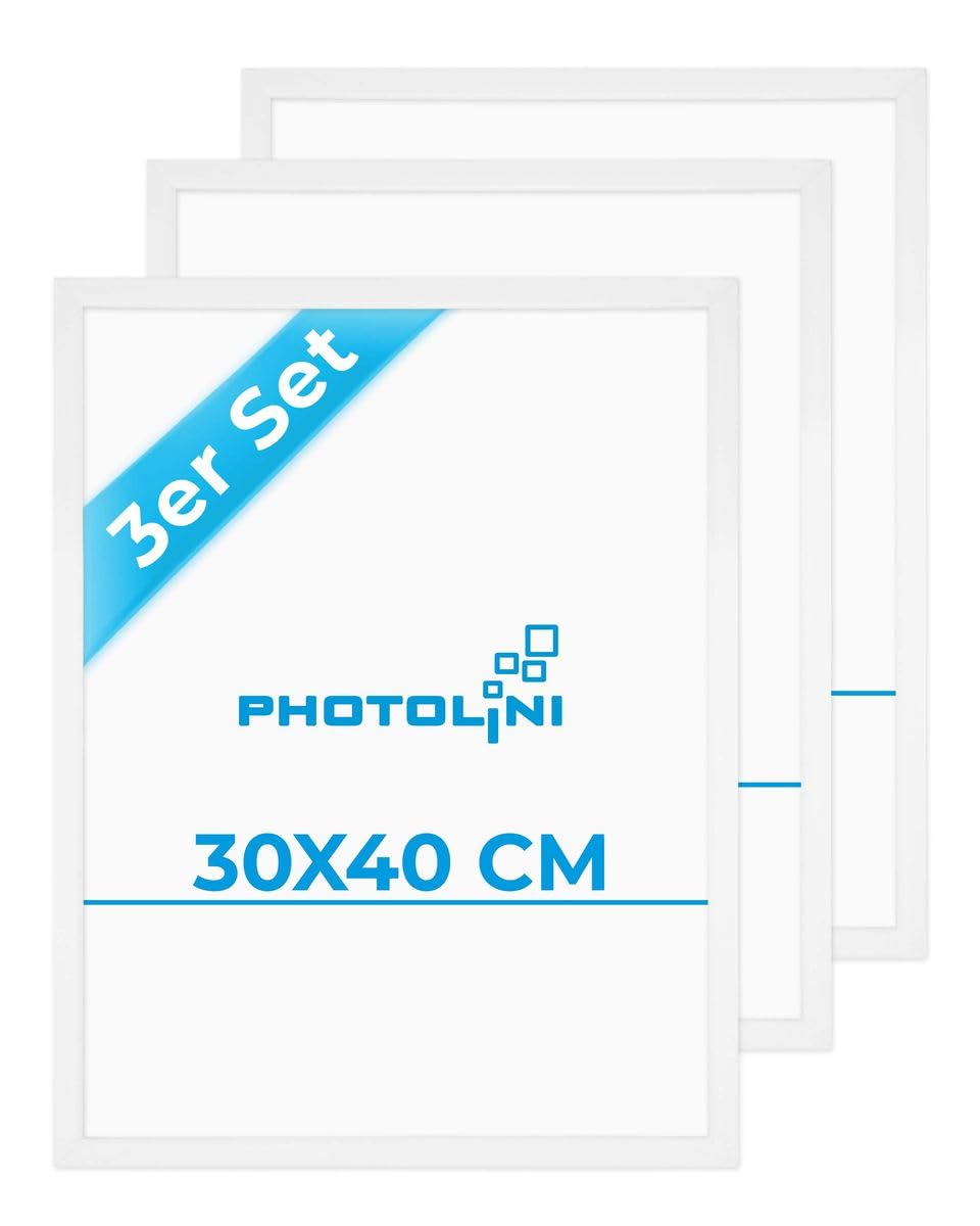 PHOTOLINI Picture Frames, 30 x 40 cm, White, MDF Wood, Set of 3 Poster Frames, S