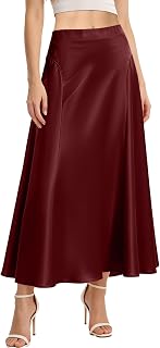 Women's Satin Maxi Skirt High Waisted A Line Silk Skirts Flowy Spring Summer Casual Long Skirt