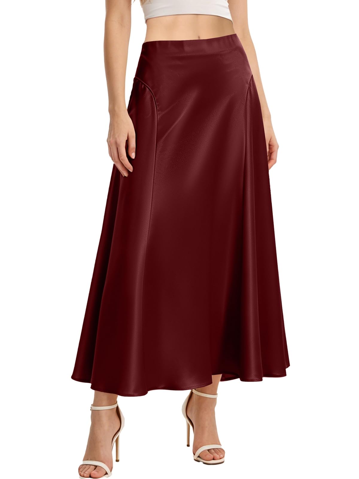 Women's Satin Maxi Skirt High Waisted A Line Silk Skirts Flowy Spring Summer Cas