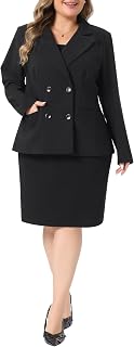 Agnes Orinda Women Plus Size Notched Lapel 2 Piece Work Blazer Dress Suits