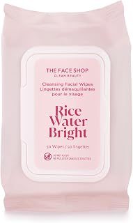 THE FACE SHOP Rice Water Bright Makeup Remover Wipes, 50 Count | Disposable Cleansing Facial Wipes, Gently Removes Makeup, Hydrating Rice Water